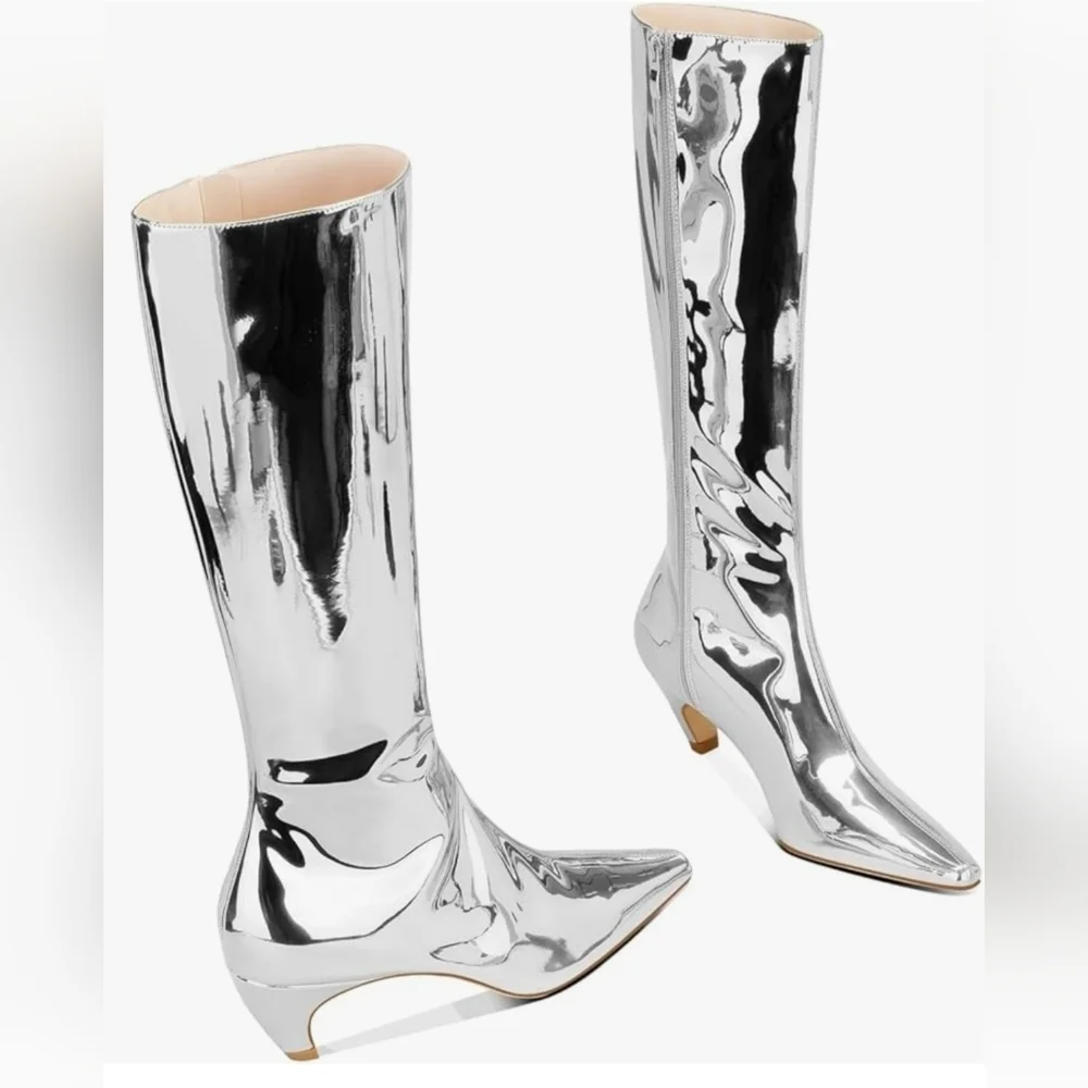 NIB Women's Silver Metallic Knee High Boots - Picture 2 of 7